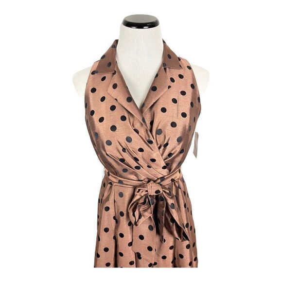 Jessica Howard Pretty Woman Fit & Flare Polka Dot Midi Dress 8P Cocktail Brown - Picture 2 of 11